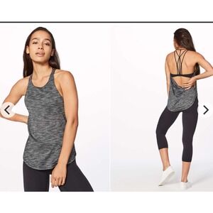 Lululemon Raise‎ The Barre Tank Heathered Black Gray Yoga Top Size 6
